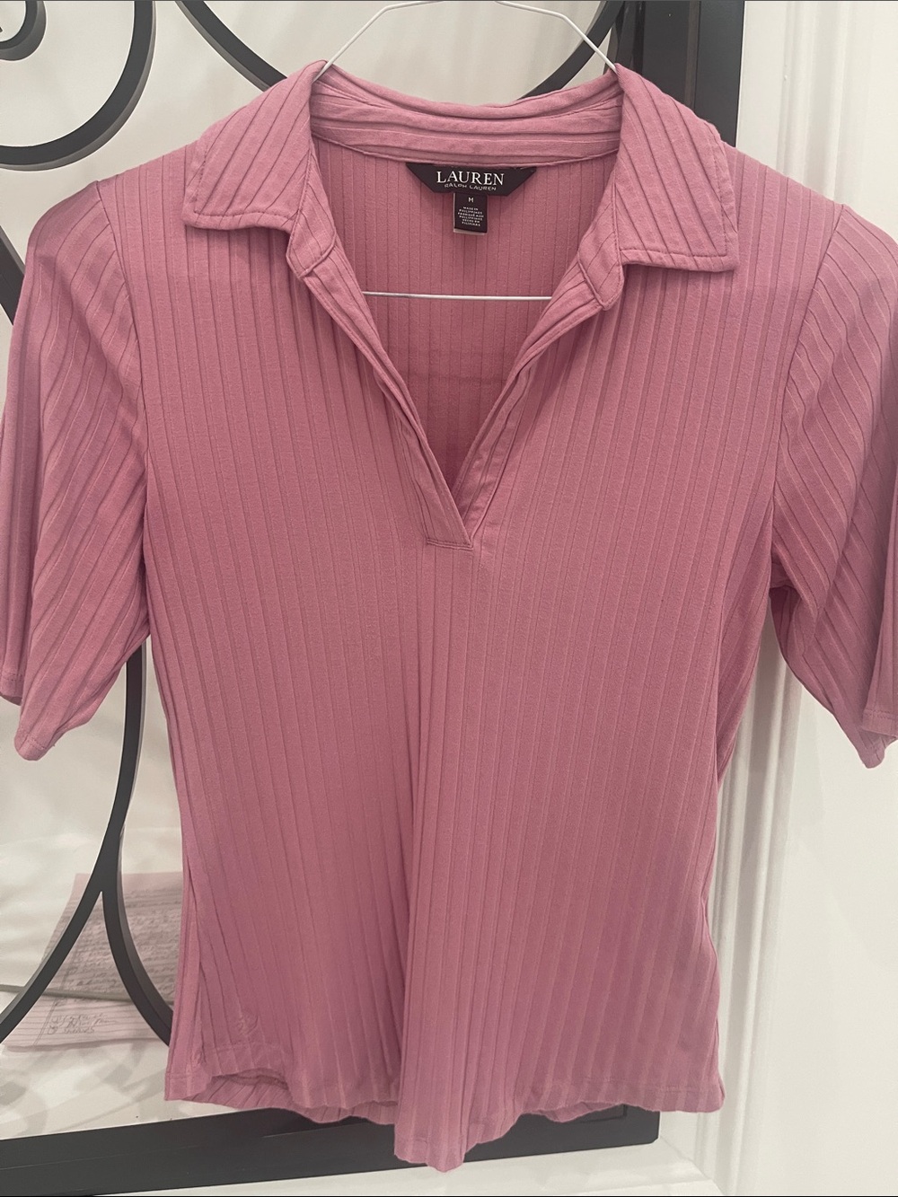 Ralph Lauren Mauve-Pink Ribbed Short Sleeve Polo-size medium